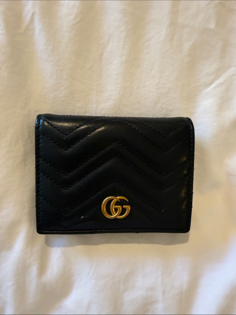 Gucci Black Chevron Quilted Leather Wallet with Gold GG